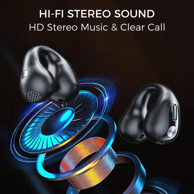 Alt view image 3 of 7 - Wireless Open Ear Clip Earbuds, Bluetooth 5.3, Up to 18 Hours Playtime, 350mAh battery, Lightweight, Wireless Bluetooth Earbuds for Cycling, Sport, Running, Driving-Black