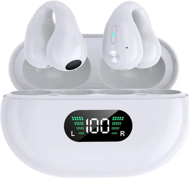Main image of Wireless Open Ear Clip Earbuds, Bluetooth 5.3, Up to 18 Hours Playtime, 350mAh battery, Lightweight, Wireless Bluetooth Earbuds for Cycling, Sport, Running, Driving-Black White