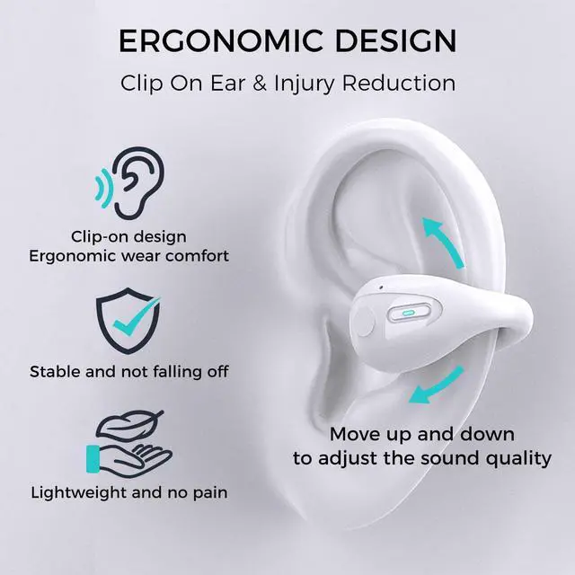 Alt view image 5 of 7 - Wireless Open Ear Clip Earbuds, Bluetooth 5.3, Up to 18 Hours Playtime, 350mAh battery, Lightweight, Wireless Bluetooth Earbuds for Cycling, Sport, Running, Driving-Black White