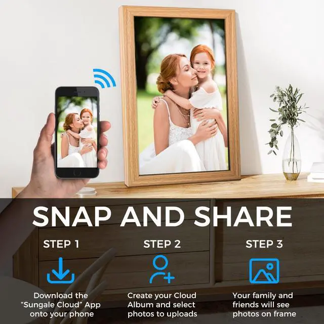 Alt view image 3 of 7 - Sungale 21.5 True Cloud Frame with Editable Cloud Albums, IPS LCD Screen, 20GB Free Cloud Storage, Computer or App Remote Manage, Easy Setup, Full Features & Functions, 32GB Storage, Auto-Rotate