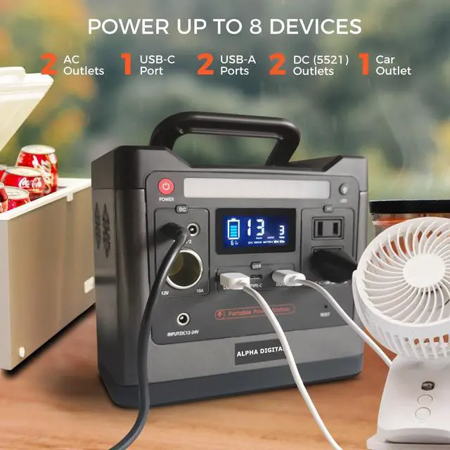 Alt view image 5 of 7 - ALPHA DIGITAL 320W Outdoor Portable Power Station, 298Wh/93120mAh, LiFePO4 Lithium Battery Outdoor Emergency Power Backup, 110V/320W AC Outlet, 12V DC Output, USB QC3.0 &Type-C, LED Flashlight, for Ho