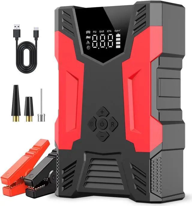 Main image of ALPHA DIGITAL Vehicle Jump Starter w/Air Compressor, 3000A Peak Portable Battery, Built-in Air compressor & hose, 150PSI Tire Inflator, Up to 7.0L Gas/5.0L Diesel, USB QC 3.0, 10000mAh, LED Flashlight