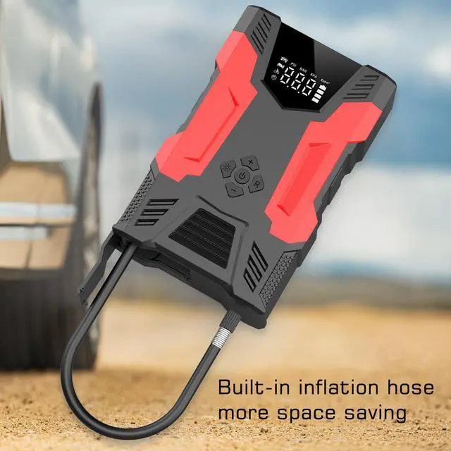 Alt view image 4 of 7 - ALPHA DIGITAL Vehicle Jump Starter w/Air Compressor, 3000A Peak Portable Battery, Built-in Air compressor & hose, 150PSI Tire Inflator, Up to 7.0L Gas/5.0L Diesel, USB QC 3.0, 10000mAh, LED Flashlight