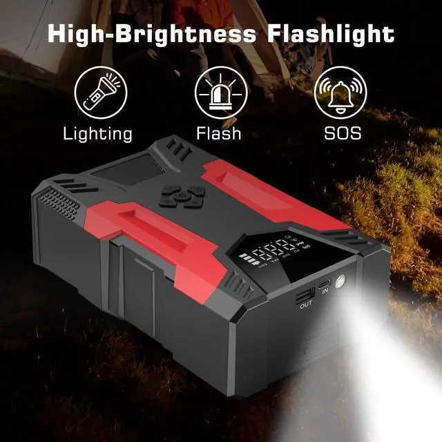 Alt view image 6 of 7 - ALPHA DIGITAL Vehicle Jump Starter w/Air Compressor, 3000A Peak Portable Battery, Built-in Air compressor & hose, 150PSI Tire Inflator, Up to 7.0L Gas/5.0L Diesel, USB QC 3.0, 10000mAh, LED Flashlight