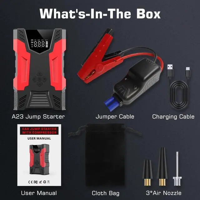 Alt view image 7 of 7 - ALPHA DIGITAL Vehicle Jump Starter w/Air Compressor, 3000A Peak Portable Battery, Built-in Air compressor & hose, 150PSI Tire Inflator, Up to 7.0L Gas/5.0L Diesel, USB QC 3.0, 10000mAh, LED Flashlight