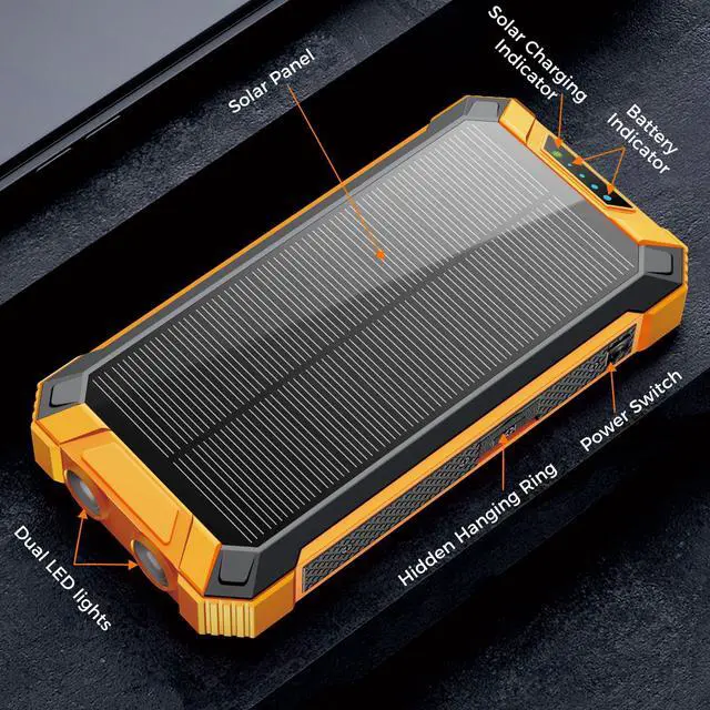 Alt view image 7 of 7 - ALPHA DIGITAL Outdoor Portable Power Bank w/ Emergency Solar Recharging, Wireless Charging, Built-in 4 Cables, 20000mAh Battery, IP65 Waterproof, Dustproof, Digital Power Display, Dual Flashlight