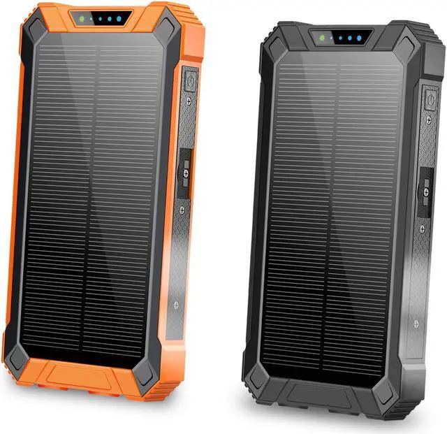 Alt view image 2 of 7 - 2 Pack ALPHA DIGITAL Outdoor Portable Power Bank w/ Emergency Solar Recharging, Wireless Charging, Built-in 4 Cables, 20000mAh Battery, Waterproof, Dustproof, Digital Power Display, Dual Flashlight