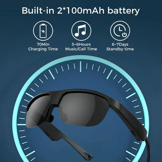 Alt view image 3 of 7 - Alpha Digital Smart Polarized Bluetooth Sunglasses, Built-in Mic & Speakers, Voice Assistant, Open Ear Music & HD Calling, Magnetic Charging, Noise Reduction, IP65 Waterproof
