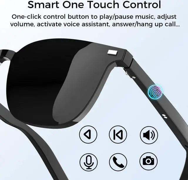 Alt view image 3 of 7 - Alpha Digital Smart Glasses with Built-in Mic & Speakers, Voice Assistant, 2 Interchangeable Magnetic Clipover Lenses, Open Ear Music & Clear Calling, IP65 Waterproof