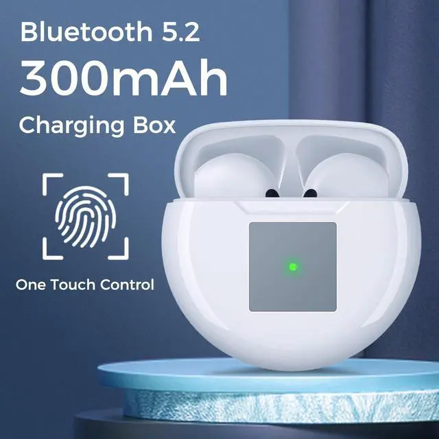 Alt view image 2 of 6 - Wireless Bluetooth 5.2 Earbuds, Semi in Ear with Dual Mic Noise Cancelling, 30Hrs Playtime, Stereo Sound, IP54 Waterproof, Lightweight Design, 300mAh Battery Wireless Charging Case - White