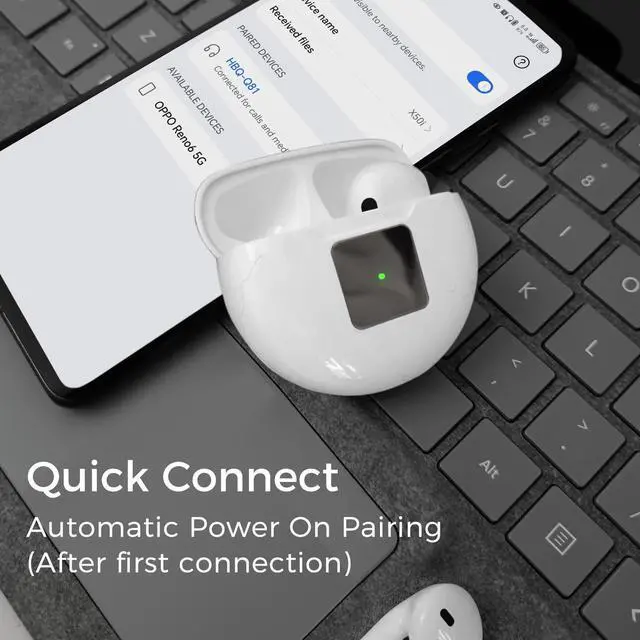 Alt view image 4 of 6 - Wireless Bluetooth 5.2 Earbuds, Semi in Ear with Dual Mic Noise Cancelling, 30Hrs Playtime, Stereo Sound, IP54 Waterproof, Lightweight Design, 300mAh Battery Wireless Charging Case - White