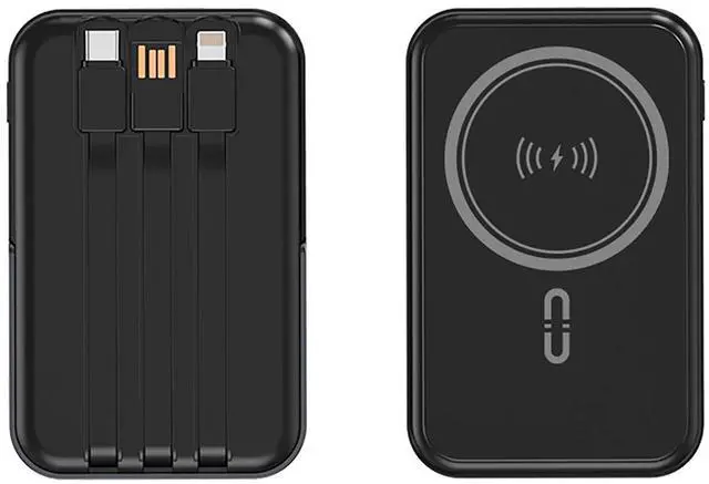 Alt view image 2 of 3 - 10000mAh Portable Magnetic Wireless Charge Power Bank with stand and 3 built-in cables