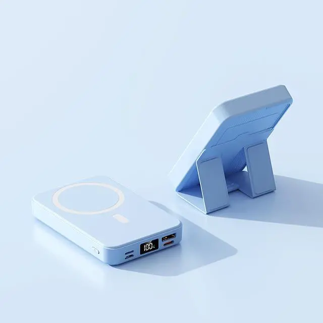 Alt view image 2 of 3 - 10000mAh Portable Magnetic Wireless Charge Power Bank with Phones Stand Blue
