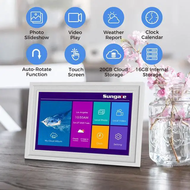Alt view image 4 of 7 - Sungale 10.1 True Cloud Frame with Editable Cloud Albums, IPS HD Touch Screen, 20GB Free Cloud Storage, Computer or App Remote Manage, Full Features & Functions, 16GB Storage, Auto-Rotate White