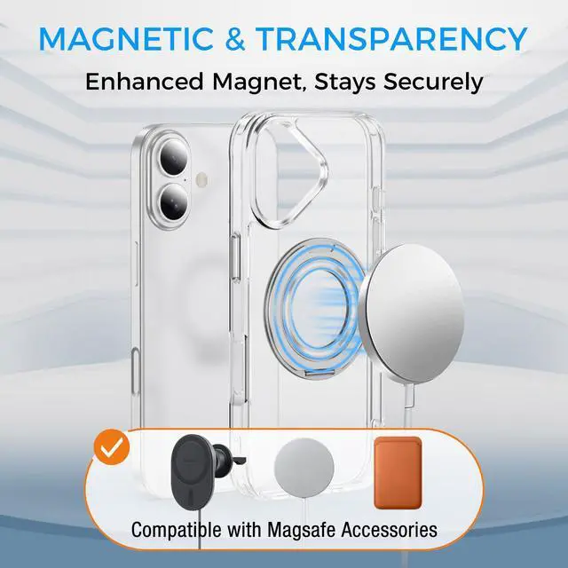 Alt view image 4 of 7 - Clear Magnetic Case with Ring Stand for Apple iPhone 17, Fit for MagSafe, Shock Absorption Bumper, Soft Flexible TPU, Shock Resistant, Fingerprint Resistant