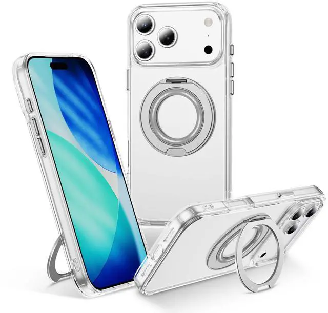 Main image of Clear Magnetic Case with Ring Stand for Apple iPhone 17 Pro, Fit for MagSafe, Shock Absorption Bumper, Soft Flexible TPU, Shock Resistant, Fingerprint Resistant