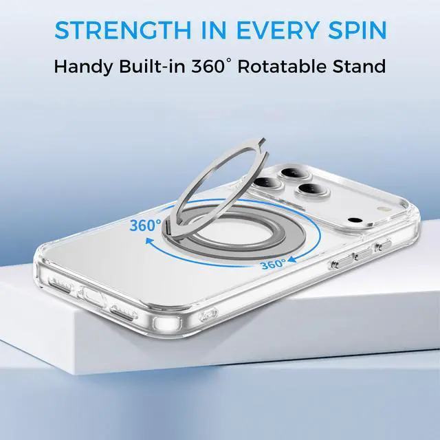 Alt view image 2 of 7 - Clear Magnetic Case with Ring Stand for Apple iPhone 17 Pro, Fit for MagSafe, Shock Absorption Bumper, Soft Flexible TPU, Shock Resistant, Fingerprint Resistant