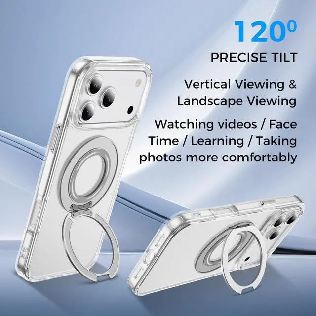 Alt view image 3 of 7 - Clear Magnetic Case with Ring Stand for Apple iPhone 17 Pro, Fit for MagSafe, Shock Absorption Bumper, Soft Flexible TPU, Shock Resistant, Fingerprint Resistant