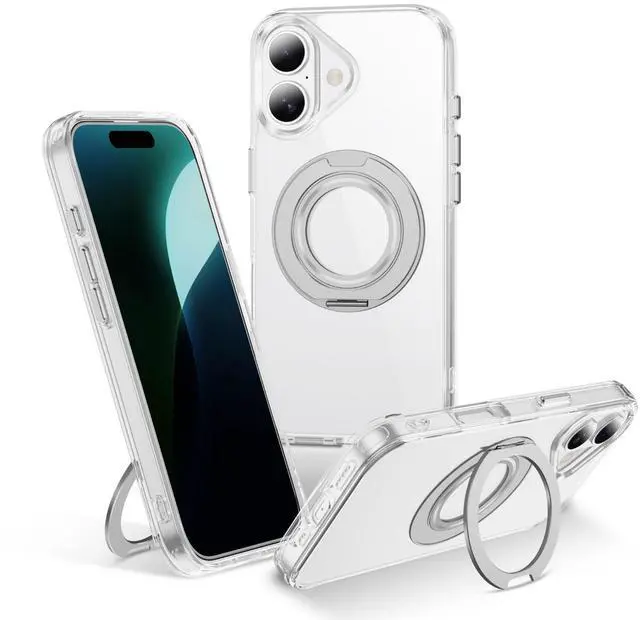 Main image of Clear Magnetic Case with Ring Stand for Apple iPhone 16 Plus, Fit for MagSafe, Shock Absorption Bumper, Soft Flexible TPU, Shock Resistant, Fingerprint Resistant