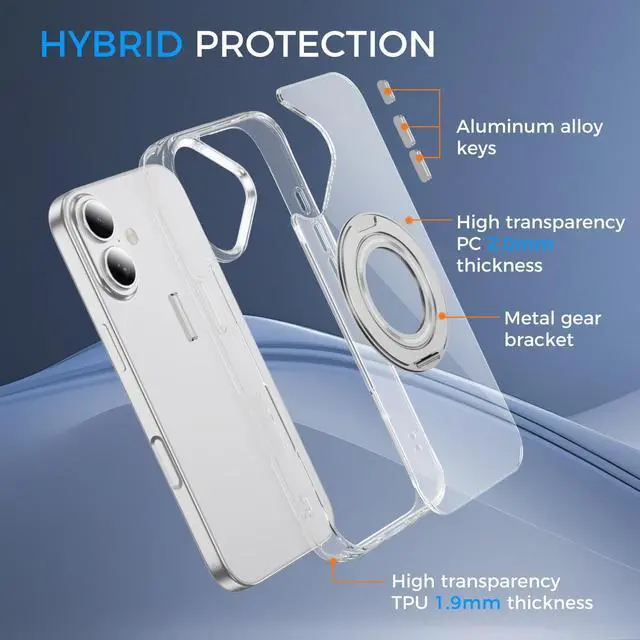 Alt view image 7 of 7 - Clear Magnetic Case with Ring Stand for Apple iPhone 16 Plus, Fit for MagSafe, Shock Absorption Bumper, Soft Flexible TPU, Shock Resistant, Fingerprint Resistant