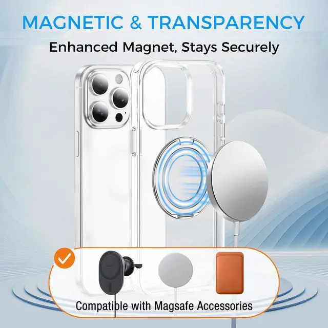 Alt view image 4 of 7 - Clear Magnetic Case with Ring Stand for Apple iPhone 15 Pro Max, Fit for MagSafe, Shock Absorption Bumper, Soft Flexible TPU, Shock Resistant, Fingerprint Resistant