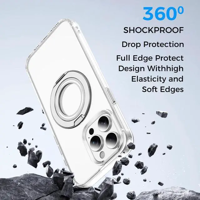 Alt view image 5 of 7 - Clear Magnetic Case with Ring Stand for Apple iPhone 15 Pro Max, Fit for MagSafe, Shock Absorption Bumper, Soft Flexible TPU, Shock Resistant, Fingerprint Resistant