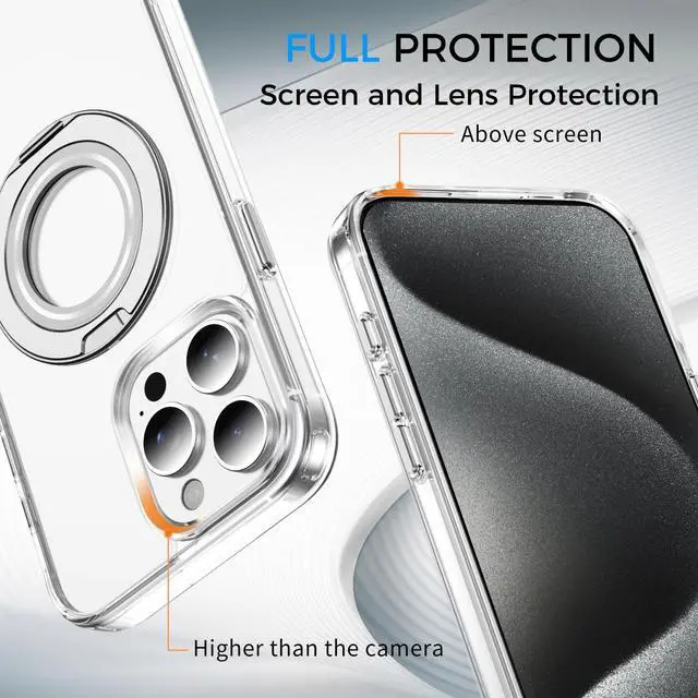 Alt view image 6 of 7 - Clear Magnetic Case with Ring Stand for Apple iPhone 15 Pro Max, Fit for MagSafe, Shock Absorption Bumper, Soft Flexible TPU, Shock Resistant, Fingerprint Resistant