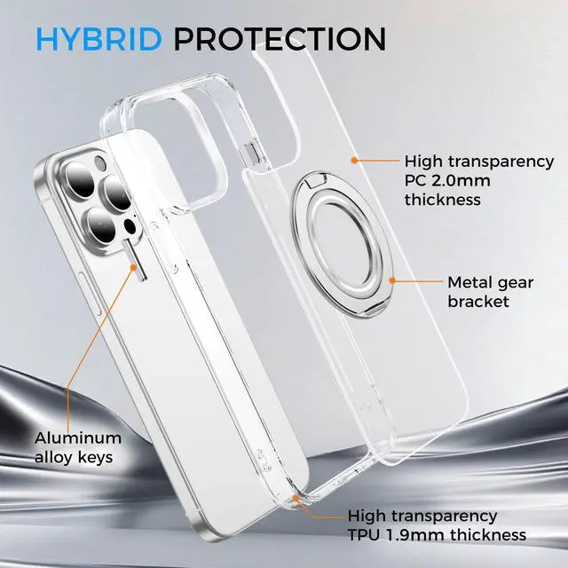 Alt view image 7 of 7 - Clear Magnetic Case with Ring Stand for Apple iPhone 15 Pro Max, Fit for MagSafe, Shock Absorption Bumper, Soft Flexible TPU, Shock Resistant, Fingerprint Resistant