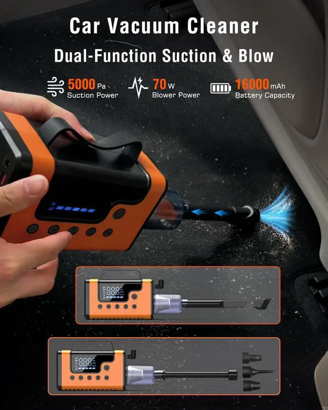 Alt view image 4 of 7 - Vehicle Jump Starter w/Air Compressor, Vacuum Cleaner, Blower, Power Bank, Flashlight/SOS/Strobe, more!