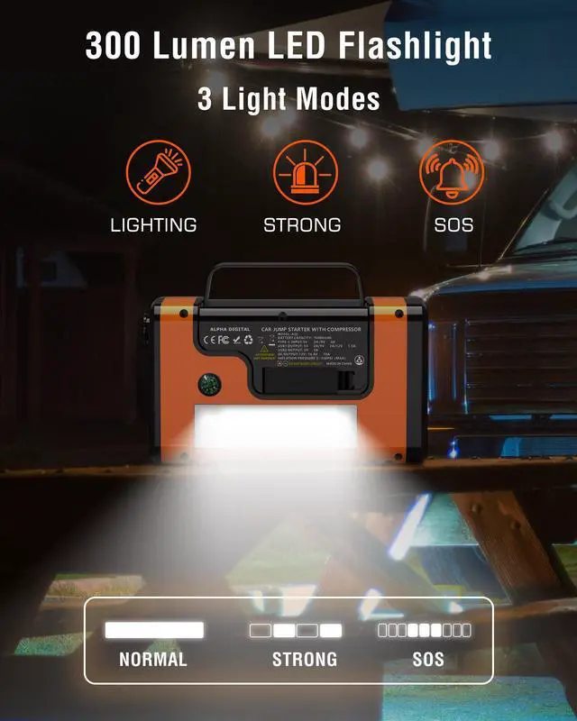 Alt view image 6 of 7 - Vehicle Jump Starter w/Air Compressor, Vacuum Cleaner, Blower, Power Bank, Flashlight/SOS/Strobe, more!