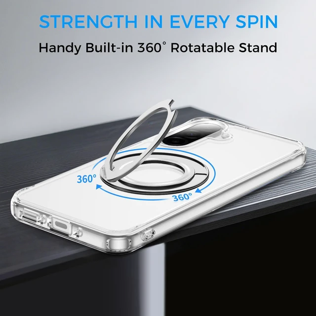 Alt view image 2 of 7 - Clear Magnetic Case for SAMSUNG Galaxy S25 Ultra, with Ring Stand, Shock Absorbing Bumper, Fingerprint Resistant