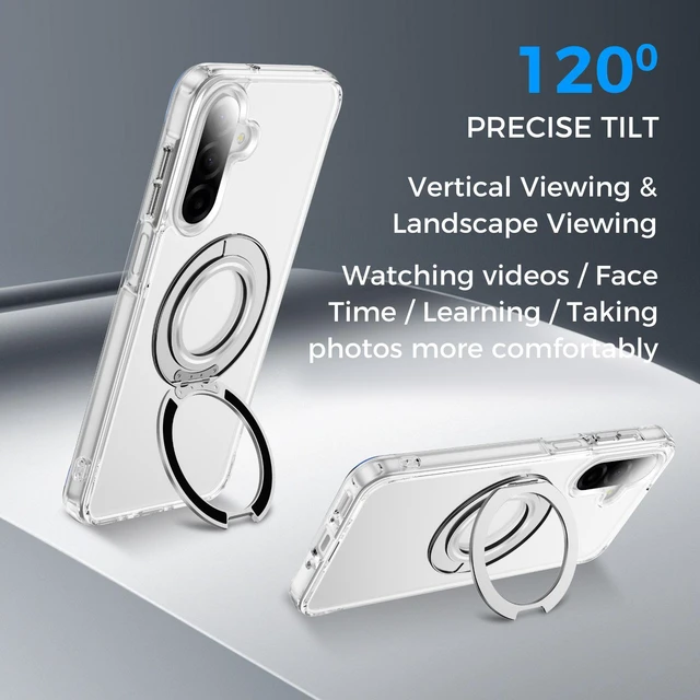 Alt view image 3 of 7 - Clear Magnetic Case for SAMSUNG Galaxy S25 Ultra, with Ring Stand, Shock Absorbing Bumper, Fingerprint Resistant