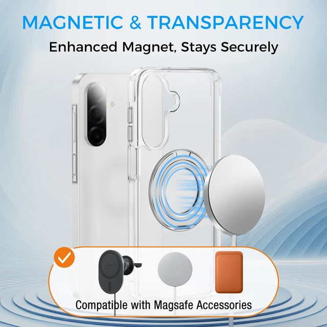 Alt view image 4 of 7 - Clear Magnetic Case for SAMSUNG Galaxy S25 Ultra, with Ring Stand, Shock Absorbing Bumper, Fingerprint Resistant