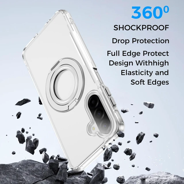 Alt view image 5 of 7 - Clear Magnetic Case for SAMSUNG Galaxy S25 Ultra, with Ring Stand, Shock Absorbing Bumper, Fingerprint Resistant