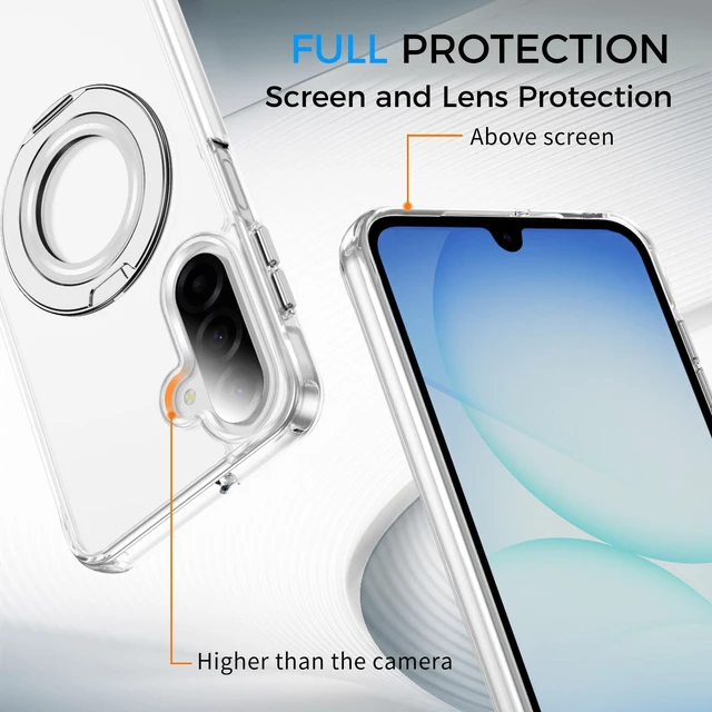 Alt view image 6 of 7 - Clear Magnetic Case for SAMSUNG Galaxy S25 Ultra, with Ring Stand, Shock Absorbing Bumper, Fingerprint Resistant