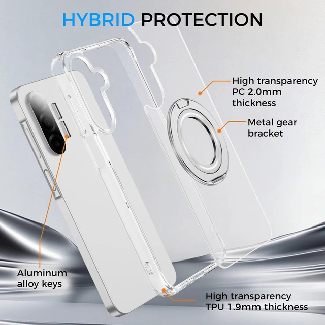 Alt view image 7 of 7 - Clear Magnetic Case for SAMSUNG Galaxy S25 Ultra, with Ring Stand, Shock Absorbing Bumper, Fingerprint Resistant