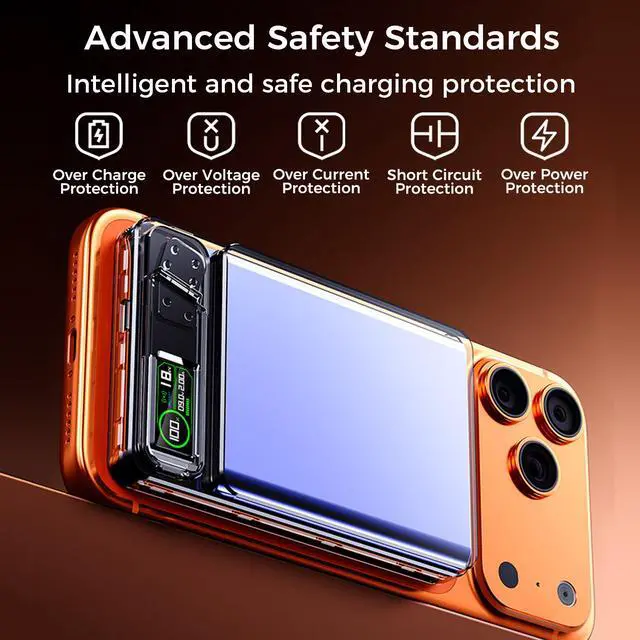 Alt view image 5 of 7 - Ultra-thin Magnetic Power Bank Wireless Portable Charger, PD20W fast charge+15W wireless, with Kickstand, Strong Magnet, Type-C Fast Charging, LED Digital Display-Orange