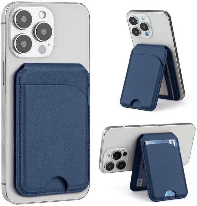 Main image of MagSafe Wallet, Magnetic Card Holder with Adjustable Phone Stand, Leather Magnetic Phone Wallet for iPhone 17/16/15/14/13/12 Series, Ultra-Strong Magnetic Hold, Premium PU Leather, Slim Design-Blue