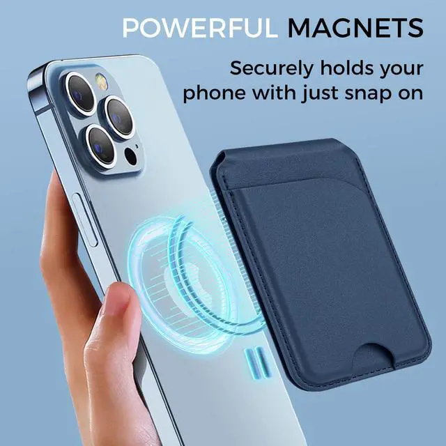 Alt view image 3 of 7 - MagSafe Wallet, Magnetic Card Holder with Adjustable Phone Stand, Leather Magnetic Phone Wallet for iPhone 17/16/15/14/13/12 Series, Ultra-Strong Magnetic Hold, Premium PU Leather, Slim Design-Blue