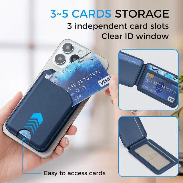 Alt view image 5 of 7 - MagSafe Wallet, Magnetic Card Holder with Adjustable Phone Stand, Leather Magnetic Phone Wallet for iPhone 17/16/15/14/13/12 Series, Ultra-Strong Magnetic Hold, Premium PU Leather, Slim Design-Blue