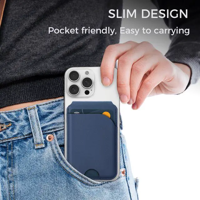 Alt view image 7 of 7 - MagSafe Wallet, Magnetic Card Holder with Adjustable Phone Stand, Leather Magnetic Phone Wallet for iPhone 17/16/15/14/13/12 Series, Ultra-Strong Magnetic Hold, Premium PU Leather, Slim Design-Blue