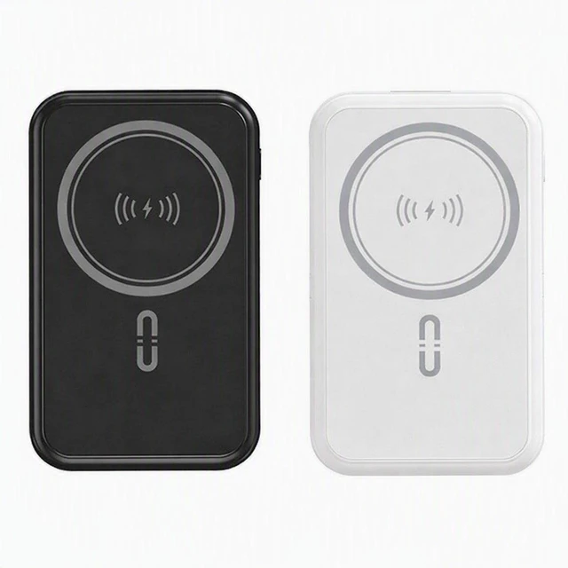 Main image of 2 Pack 10000mAh Portable Magnetic Wireless Charge Power Bank with stand and 3 built-in cables Black and White
