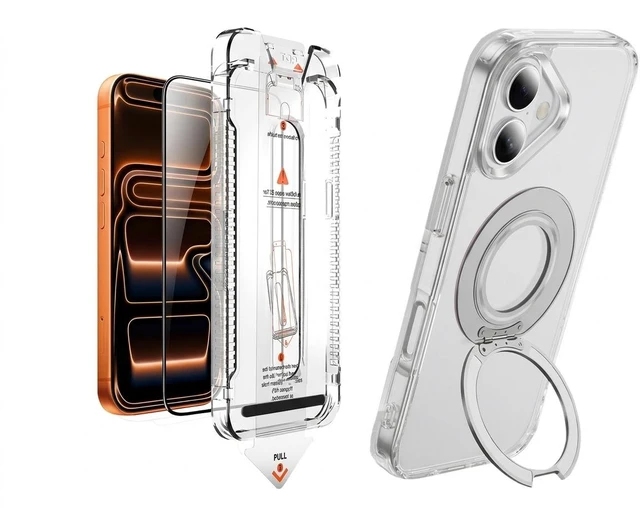 Main image of Clear Stand Phone Case & Screen Protector Bundle for Various Apple iPhone 17 Models