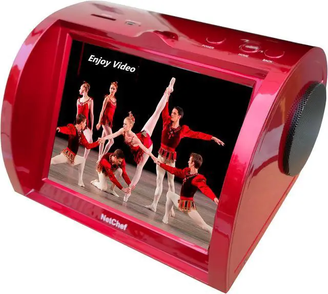 Alt view image 3 of 10 - Kitchen Entertainment, Counter-top Design, Hi-Fi Speakers, Audio Book, 15K+ Radio Stations, Streaming Videos, Movies, Music, Auto Wi-Fi, Plug & Play, Social Media, Recipes, 8”Touch Panel, NC820-RED