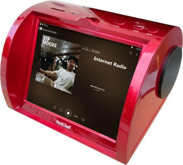 Alt view image 6 of 10 - Kitchen Entertainment, Counter-top Design, Hi-Fi Speakers, Audio Book, 15K+ Radio Stations, Streaming Videos, Movies, Music, Auto Wi-Fi, Plug & Play, Social Media, Recipes, 8”Touch Panel, NC820-RED