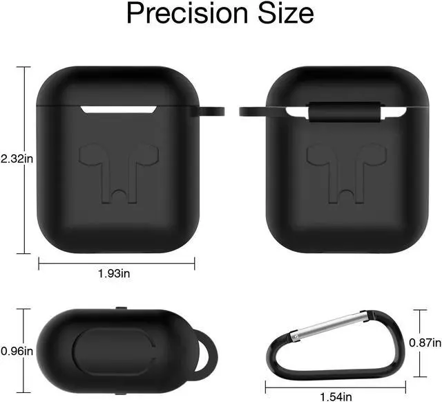Alt view image 2 of 5 - Airpod Protective Case, Airpod Earbuds Protective Cover Silicone Skin, Precision Size, 3mm skin, 360 protection, metal Keychain hook, for Airpods 1 & Airpods 2