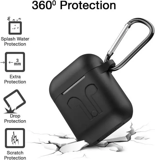 Alt view image 3 of 5 - Airpod Protective Case, Airpod Earbuds Protective Cover Silicone Skin, Precision Size, 3mm skin, 360 protection, metal Keychain hook, for Airpods 1 & Airpods 2