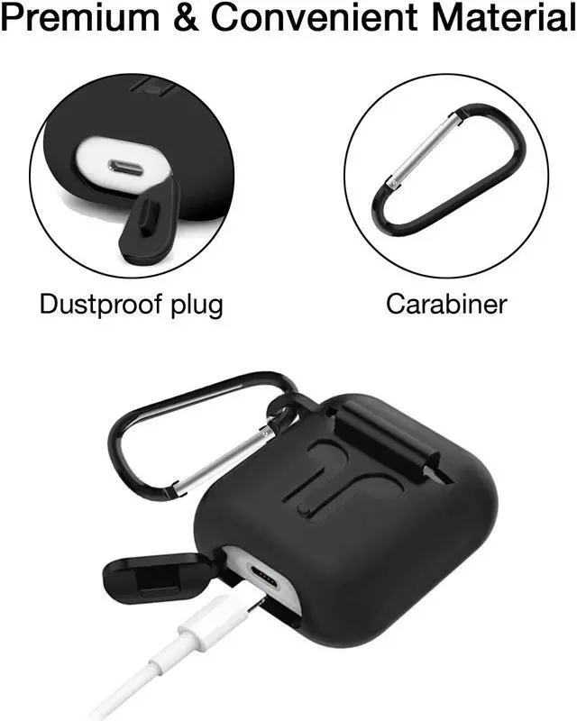Alt view image 4 of 5 - Airpod Protective Case, Airpod Earbuds Protective Cover Silicone Skin, Precision Size, 3mm skin, 360 protection, metal Keychain hook, for Airpods 1 & Airpods 2