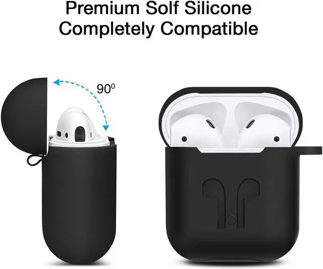 Alt view image 5 of 5 - Airpod Protective Case, Airpod Earbuds Protective Cover Silicone Skin, Precision Size, 3mm skin, 360 protection, metal Keychain hook, for Airpods 1 & Airpods 2