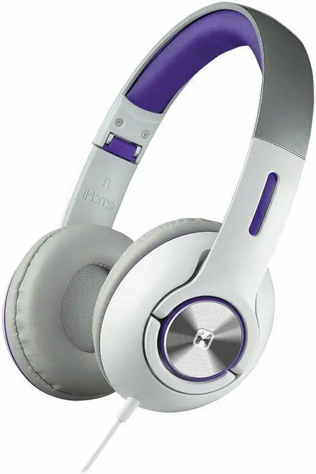 Main image of iHome Folding 3.5mm Headphones with Travel Pouch (White/Purple)